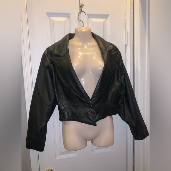 VINTAGE JENNIFER BLACK LEATHER JACKET 80’s STYLE - Picture 2 of 9